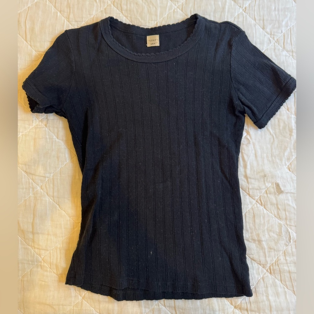 LESET Black Pointelle Tee - Picture 5 of 6
